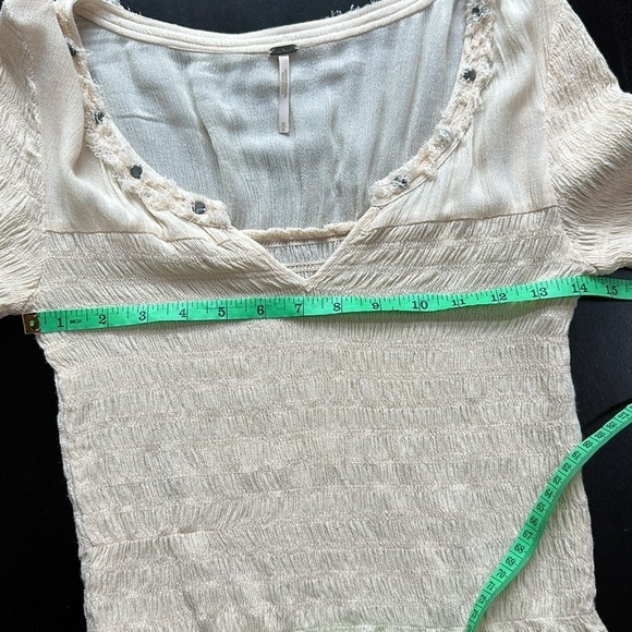 Free people “sugar magnolia” bell 3/4 sleeve smoked top SZ XS-M - Picture 5 of 10